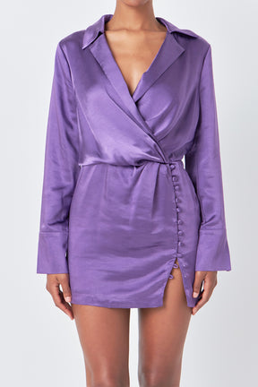 ENDLESS ROSE - Long Sleeve Satin Mini Dress - DRESSES available at Objectrare