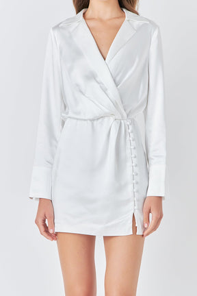 ENDLESS ROSE - Long Sleeve Satin Mini Dress - DRESSES available at Objectrare