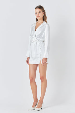 ENDLESS ROSE - Long Sleeve Satin Mini Dress - DRESSES available at Objectrare