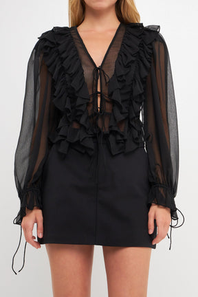 ENDLESS ROSE - Multi Ruffled Long Sleeve Blouse - SHIRTS & BLOUSES available at Objectrare