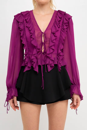 ENDLESS ROSE - Multi Ruffled Long Sleeve Blouse - SHIRTS & BLOUSES available at Objectrare