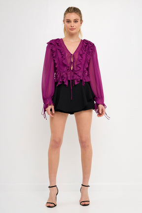 ENDLESS ROSE - Multi Ruffled Long Sleeve Blouse - SHIRTS & BLOUSES available at Objectrare