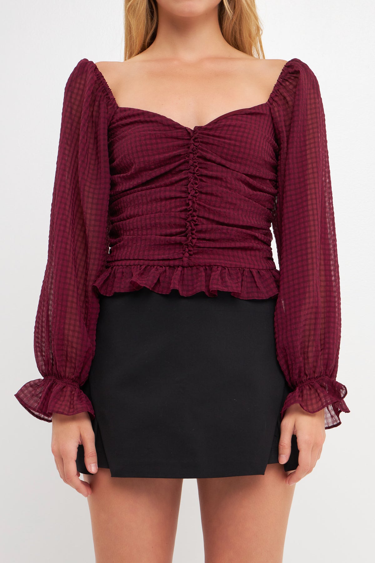 ENDLESS ROSE - Chiffon Gridded Ruched Top - TOPS available at Objectrare