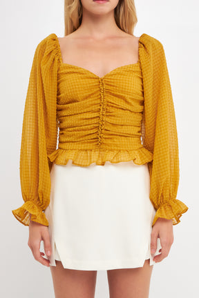 ENDLESS ROSE - Chiffon Gridded Ruched Top - TOPS available at Objectrare