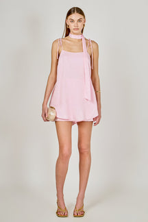 Spaghetti Tie Belted Romper Dress