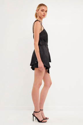 Spaghetti Tie Belted Romper Dress