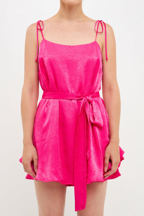 Spaghetti Tie Belted Romper Dress