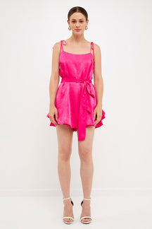 ENDLESS ROSE - Endless Rose - Spaghetti Tie Belted Romper Dress - ROMPERS available at Objectrare