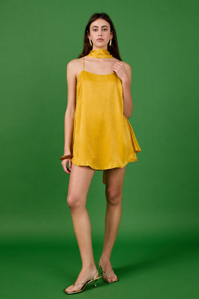 Spaghetti Tie Belted Romper Dress