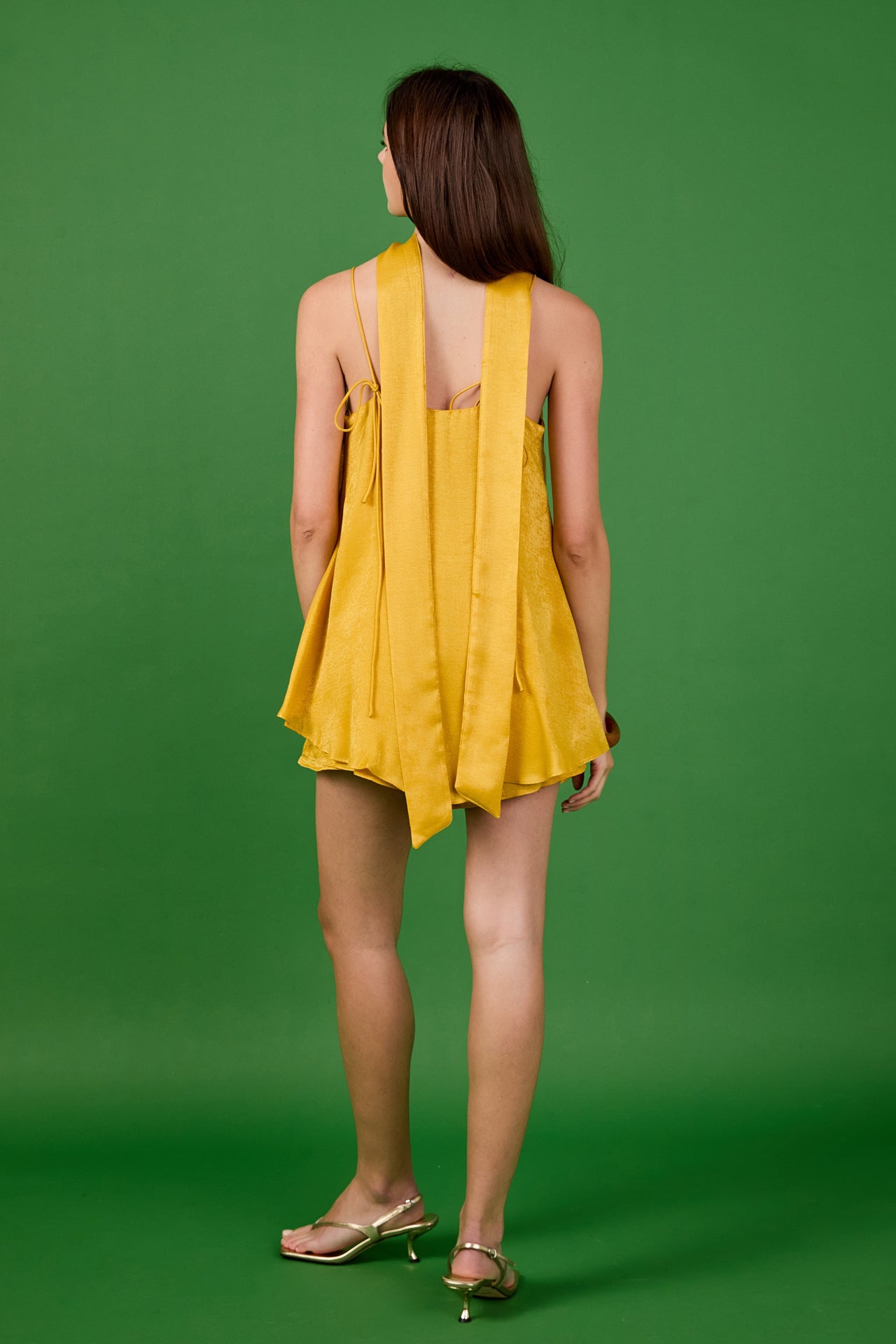 Spaghetti Tie Belted Romper Dress