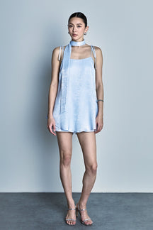 Spaghetti Tie Belted Romper Dress