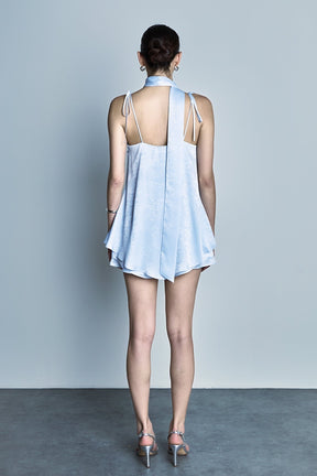 Spaghetti Tie Belted Romper Dress