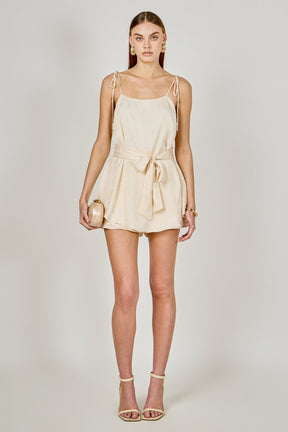 ENDLESS ROSE - Spaghetti Tie Belted Romper Dress - ROMPERS available at Objectrare