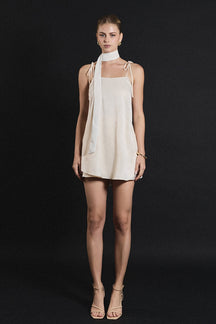 Spaghetti Tie Belted Romper Dress