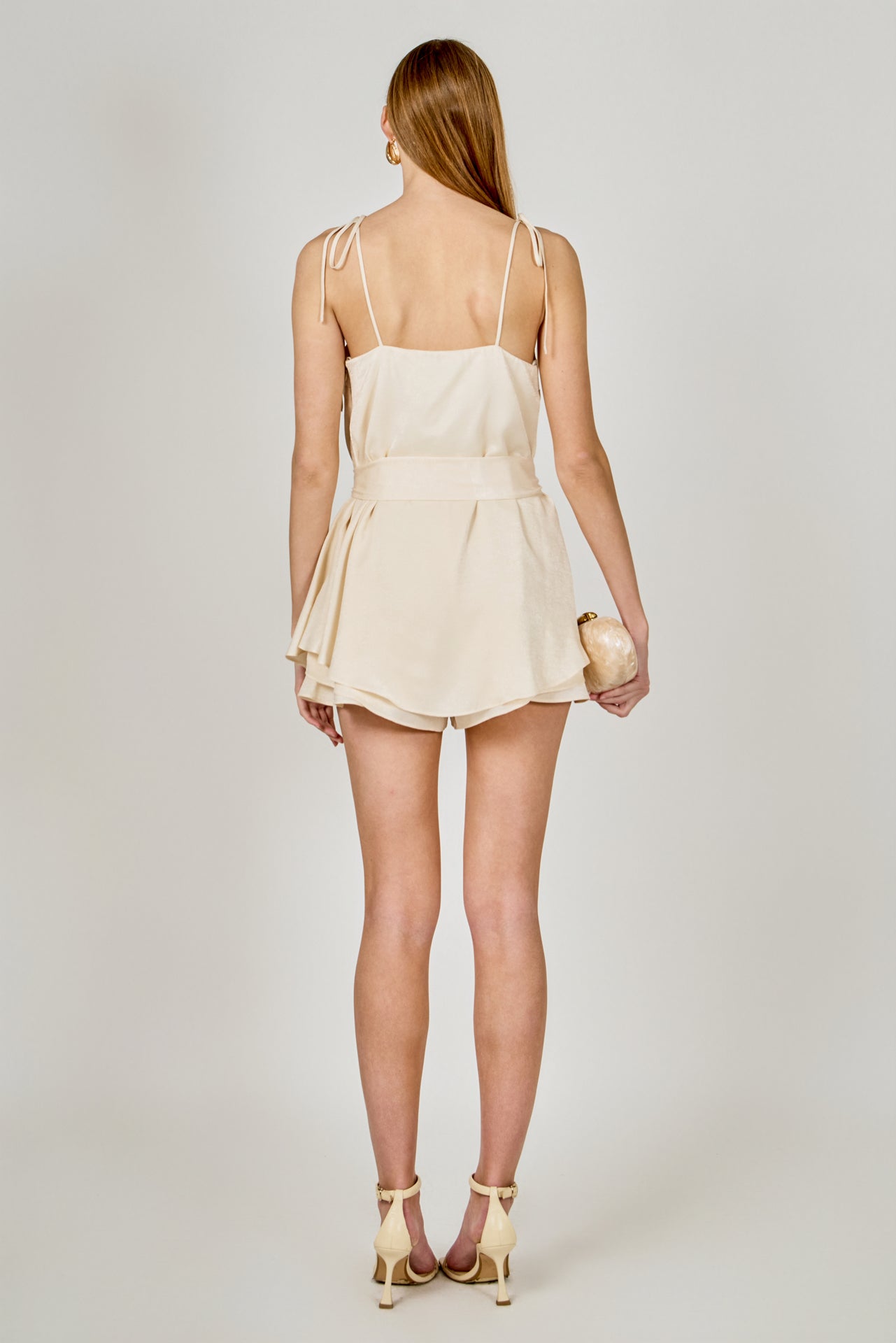 ENDLESS ROSE - Spaghetti Tie Belted Romper Dress - ROMPERS available at Objectrare