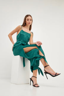 ENDLESS ROSE - Side Bow Tie Slit Jumpsuit - JUMPSUITS available at Objectrare