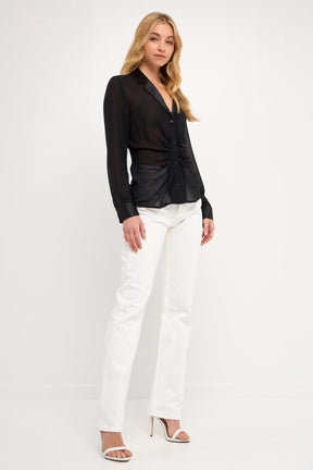 ENDLESS ROSE - Front Ruched Chiffon Blouse - SHIRTS & BLOUSES available at Objectrare