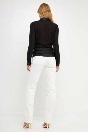 ENDLESS ROSE - Front Ruched Chiffon Blouse - SHIRTS & BLOUSES available at Objectrare