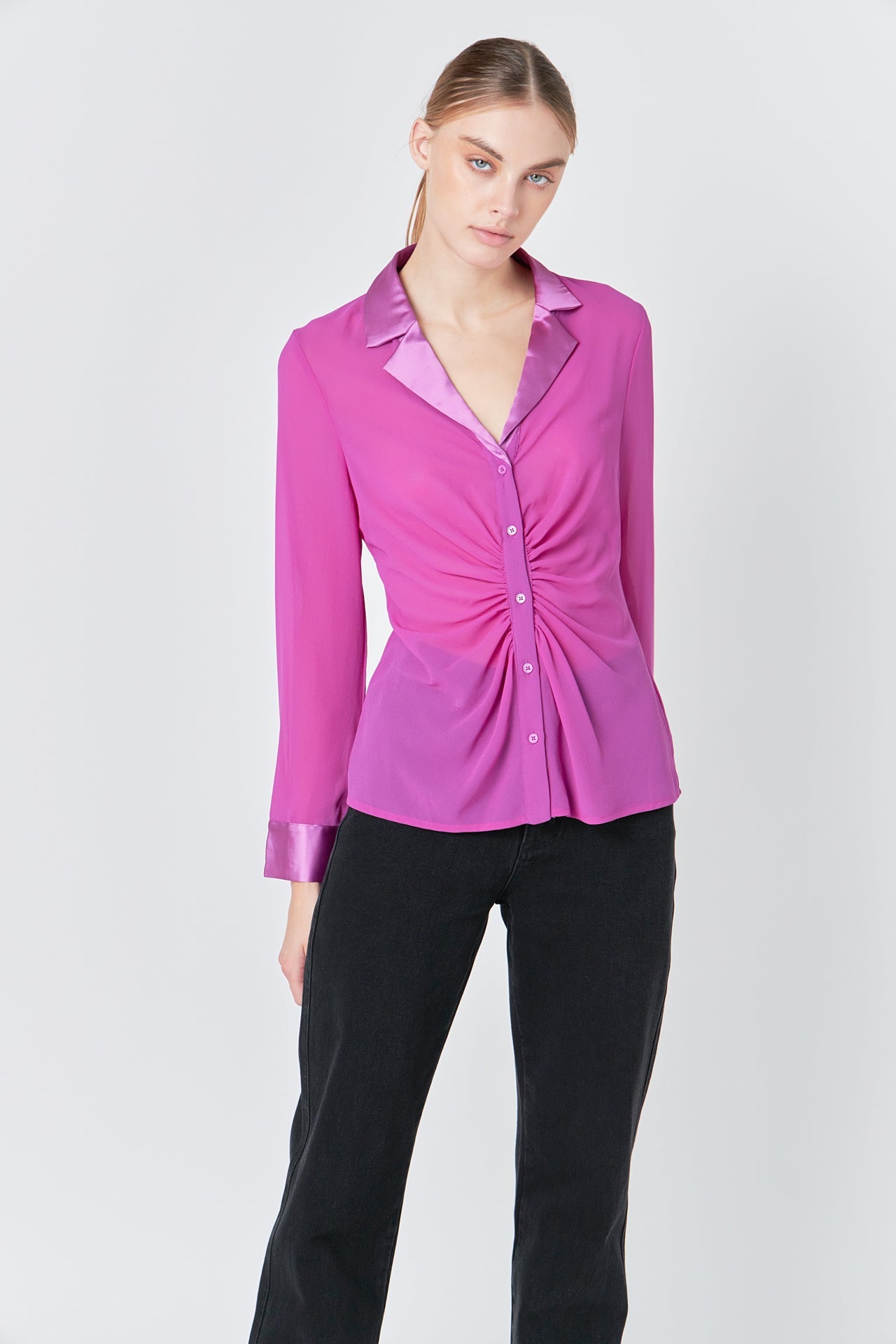 ENDLESS ROSE - Front Ruched Chiffon Blouse - SHIRTS & BLOUSES available at Objectrare