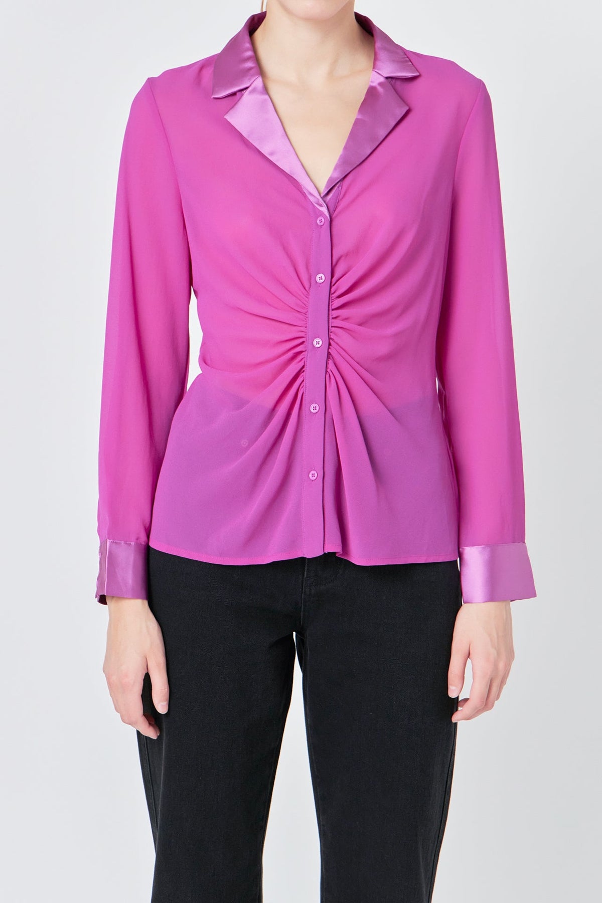 ENDLESS ROSE - Endless Rose - Front Ruched Chiffon Blouse - SHIRTS & BLOUSES available at Objectrare