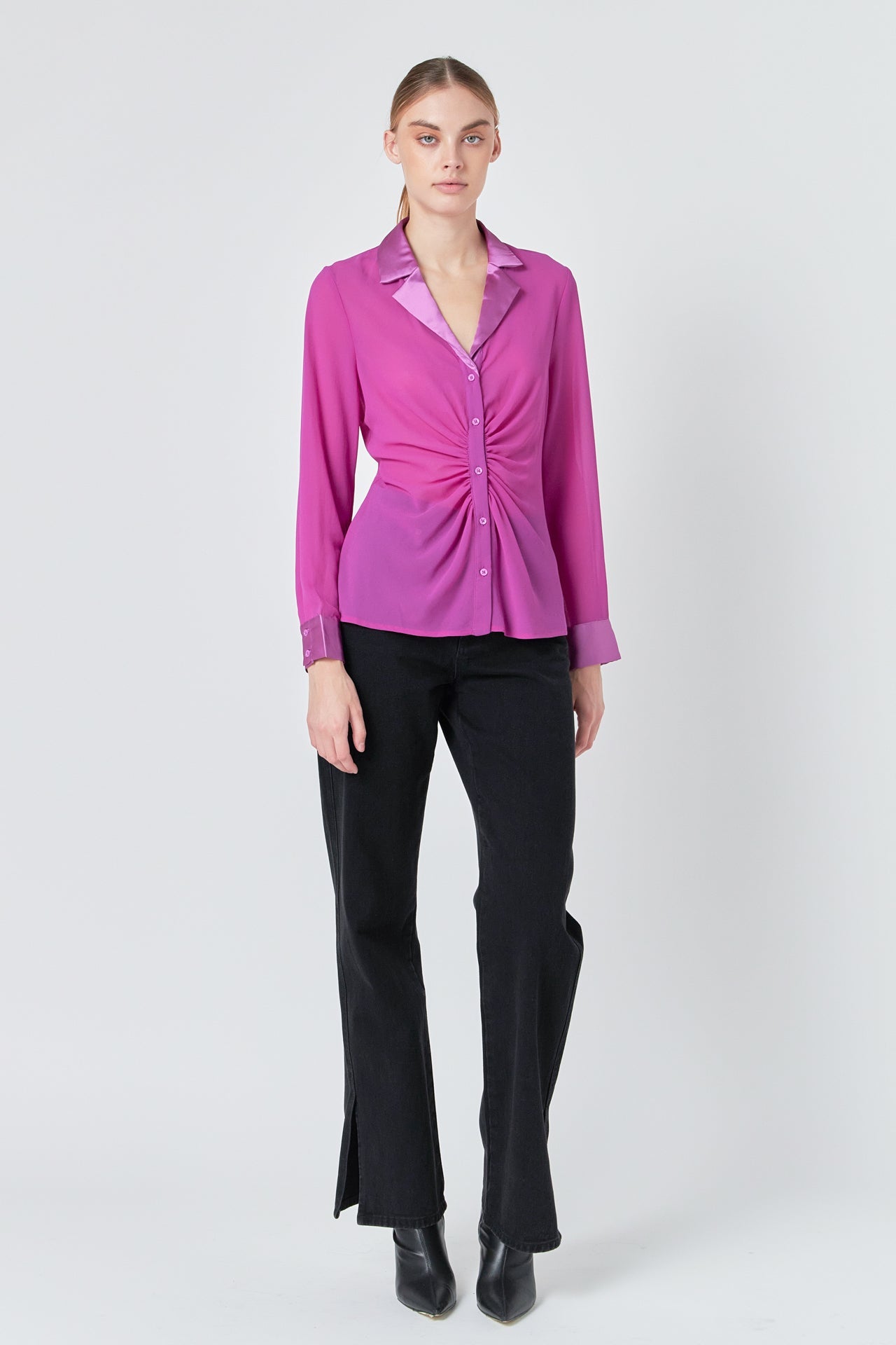 ENDLESS ROSE - Front Ruched Chiffon Blouse - SHIRTS & BLOUSES available at Objectrare