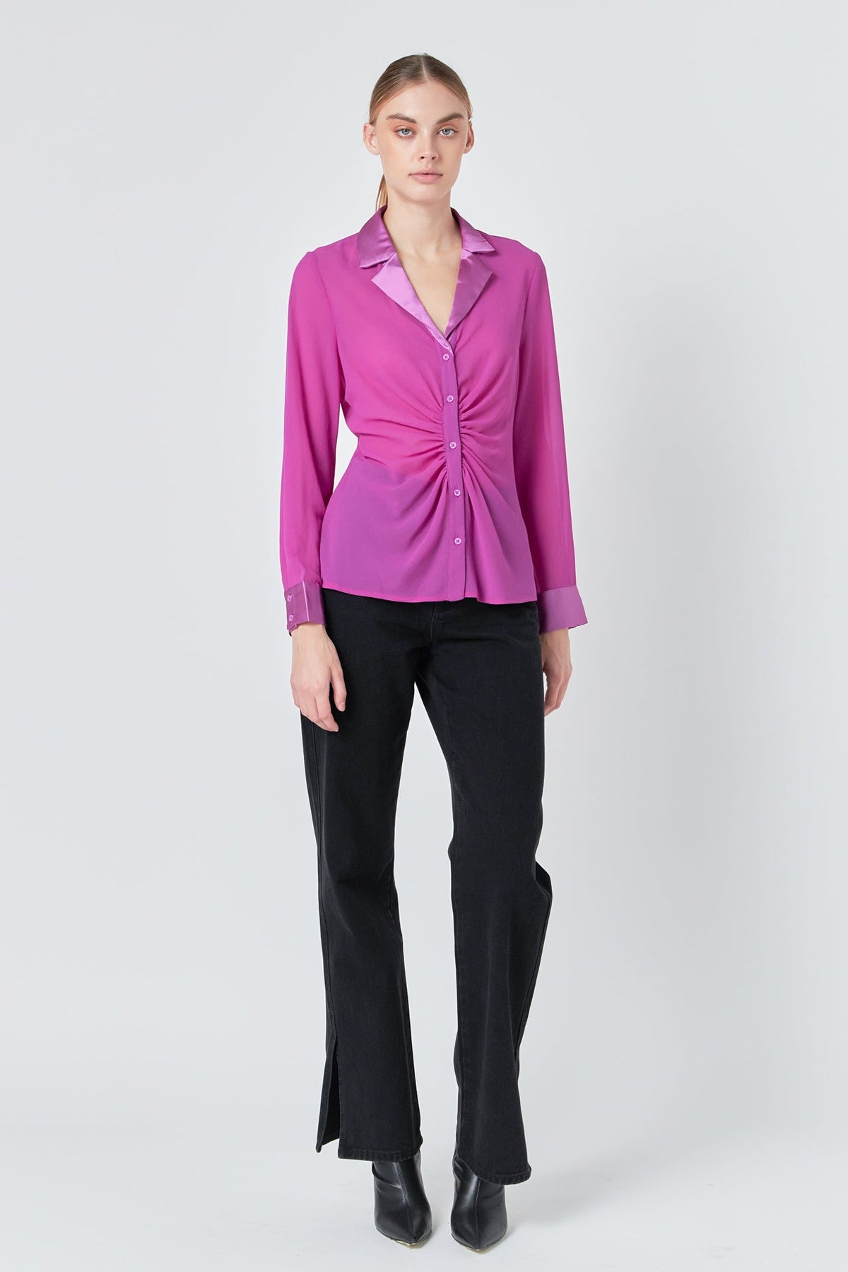 Front Ruched Chiffon Blouse