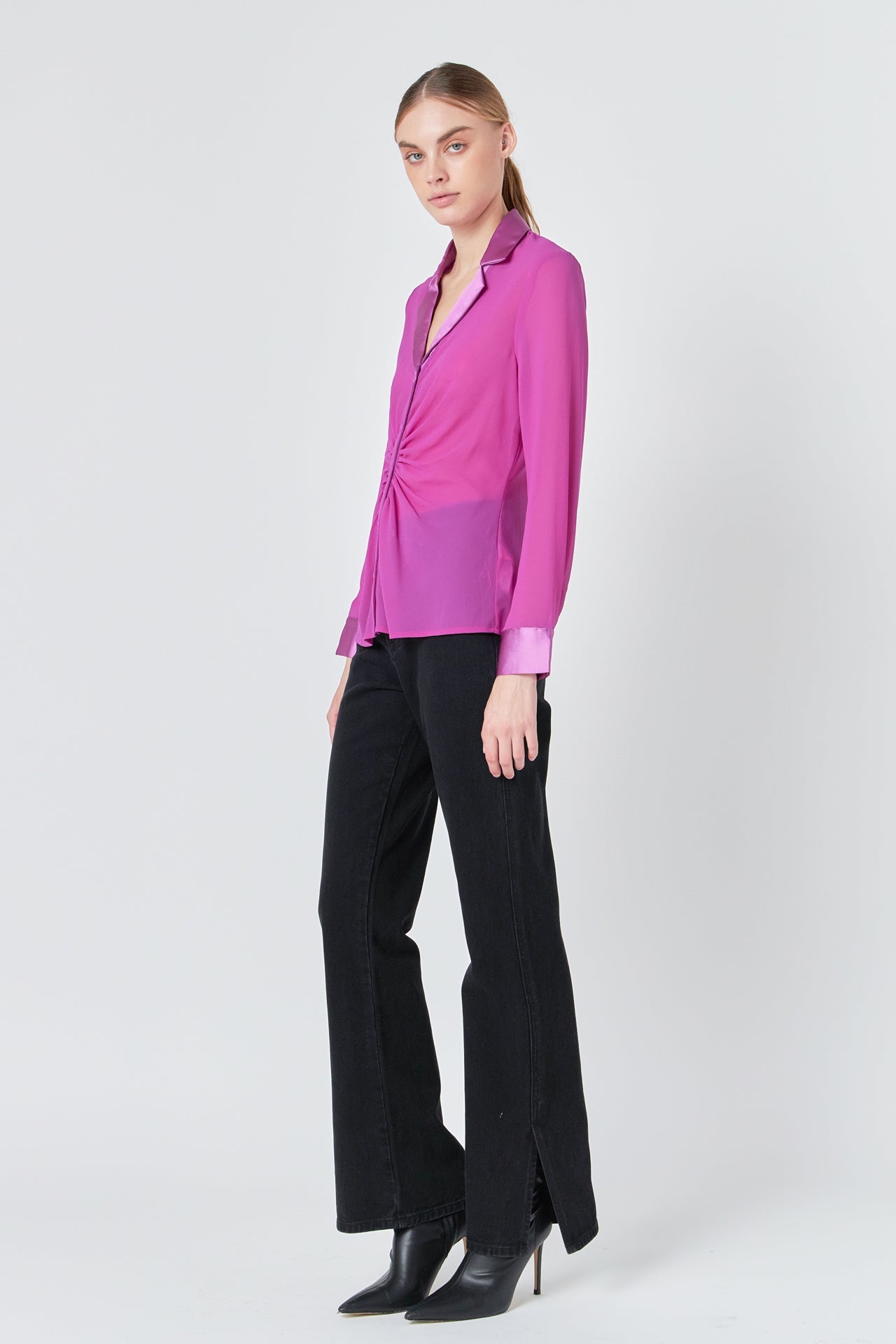 ENDLESS ROSE - Front Ruched Chiffon Blouse - SHIRTS & BLOUSES available at Objectrare