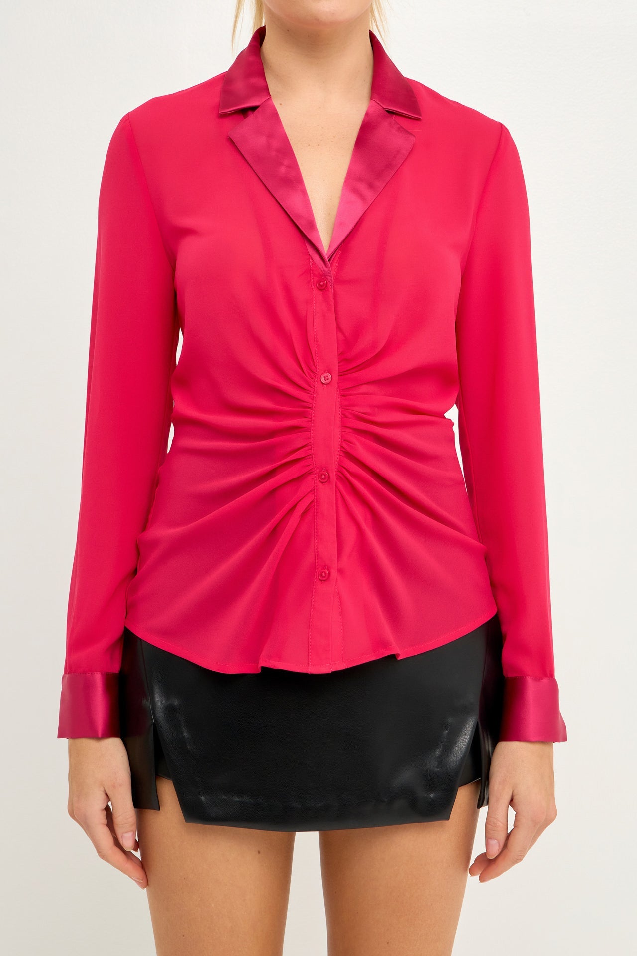 ENDLESS ROSE - Front Ruched Chiffon Blouse - SHIRTS & BLOUSES available at Objectrare
