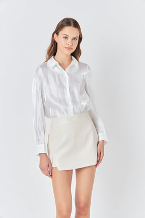 ENDLESS ROSE - Faux Leather Front Slits Skort - SKORTS available at Objectrare