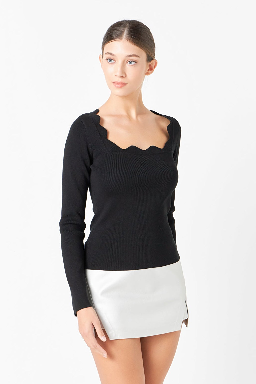 Faux Leather Front Slits Skort