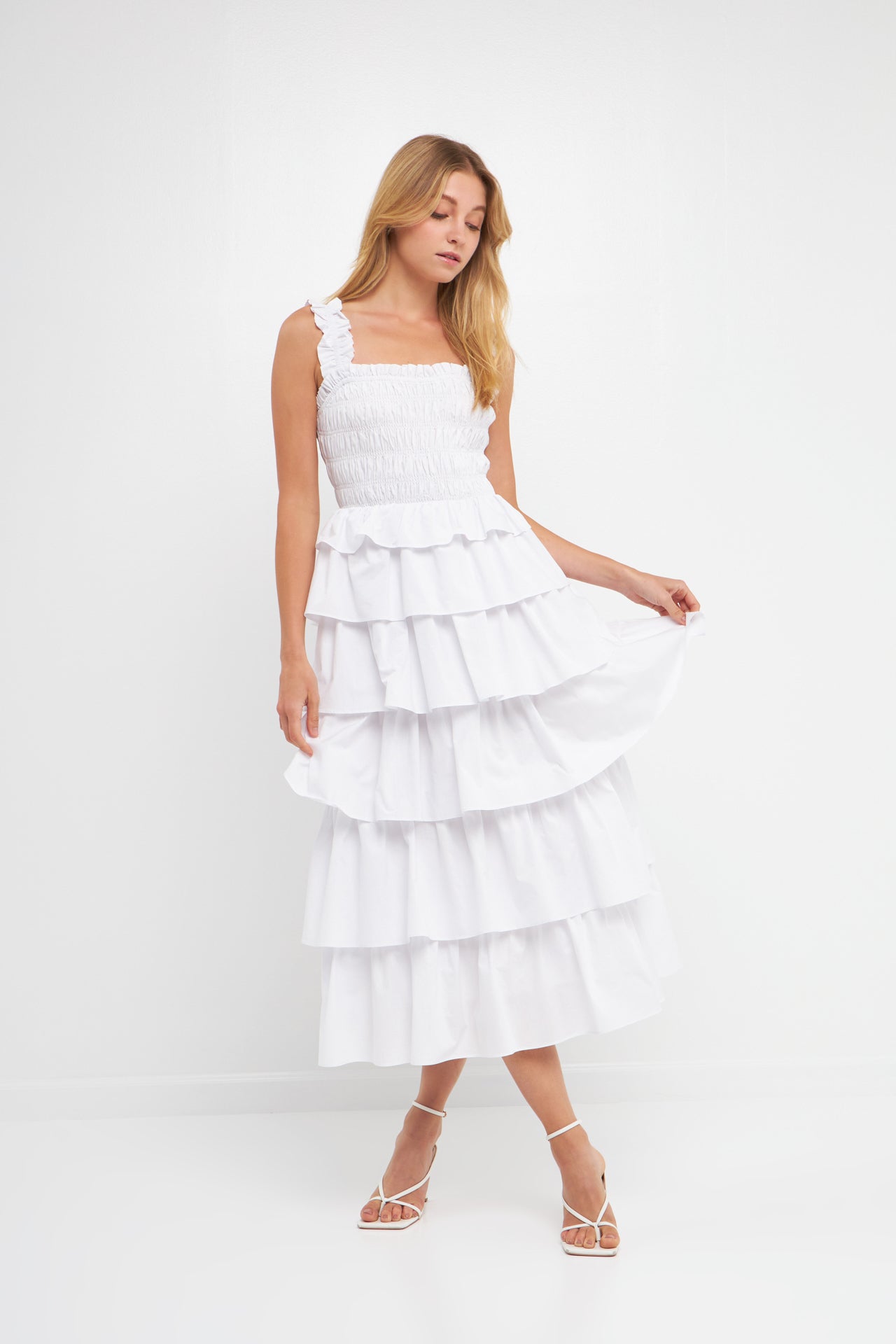 ENGLISH FACTORY - English Factory - Smocked Bust Multi Ruffled Maxi Gown Dress - DRESSES available at Objectrare