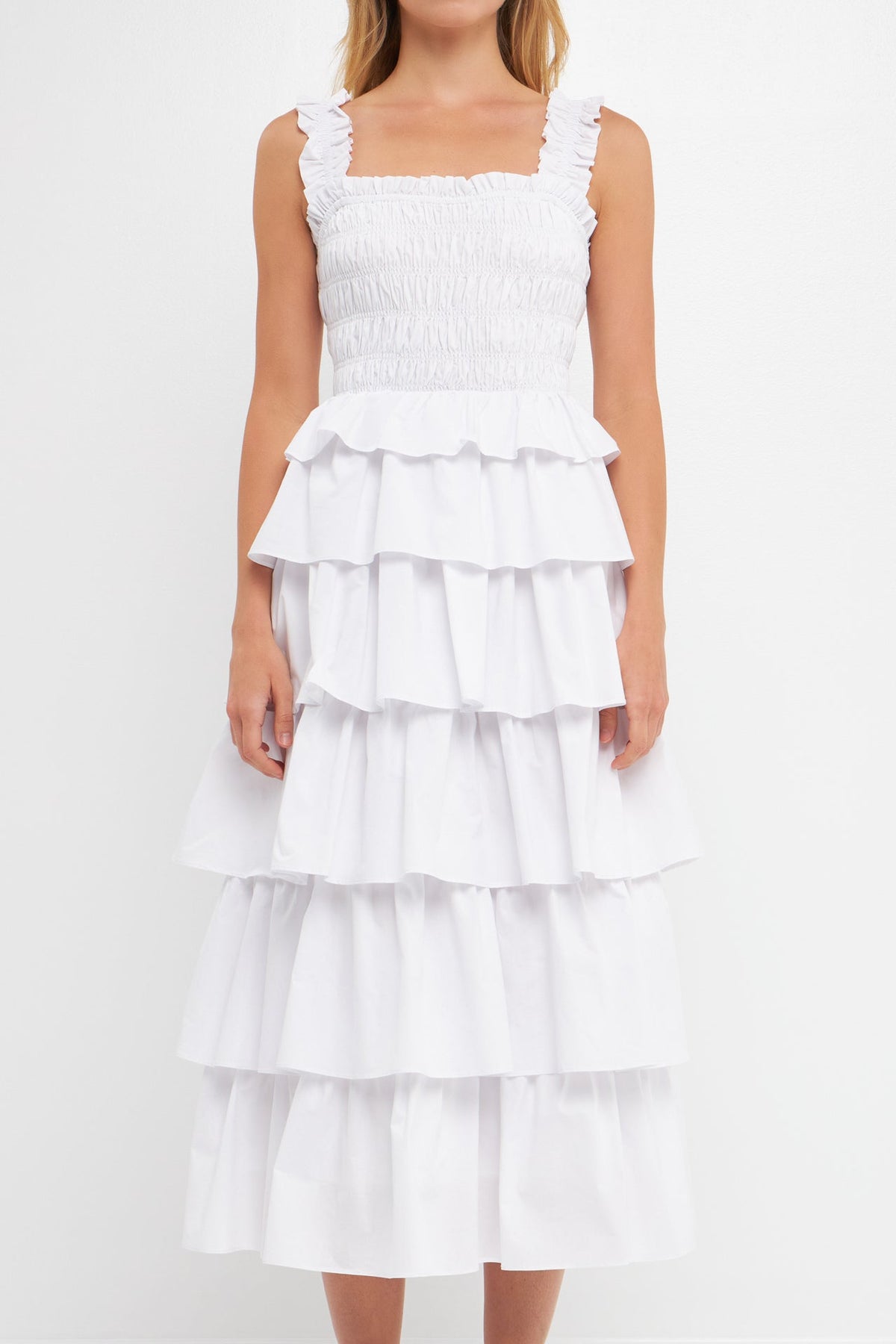 ENGLISH FACTORY - Smocked Bust Multi Ruffled Maxi Dress Gown - DRESSES available at Objectrare