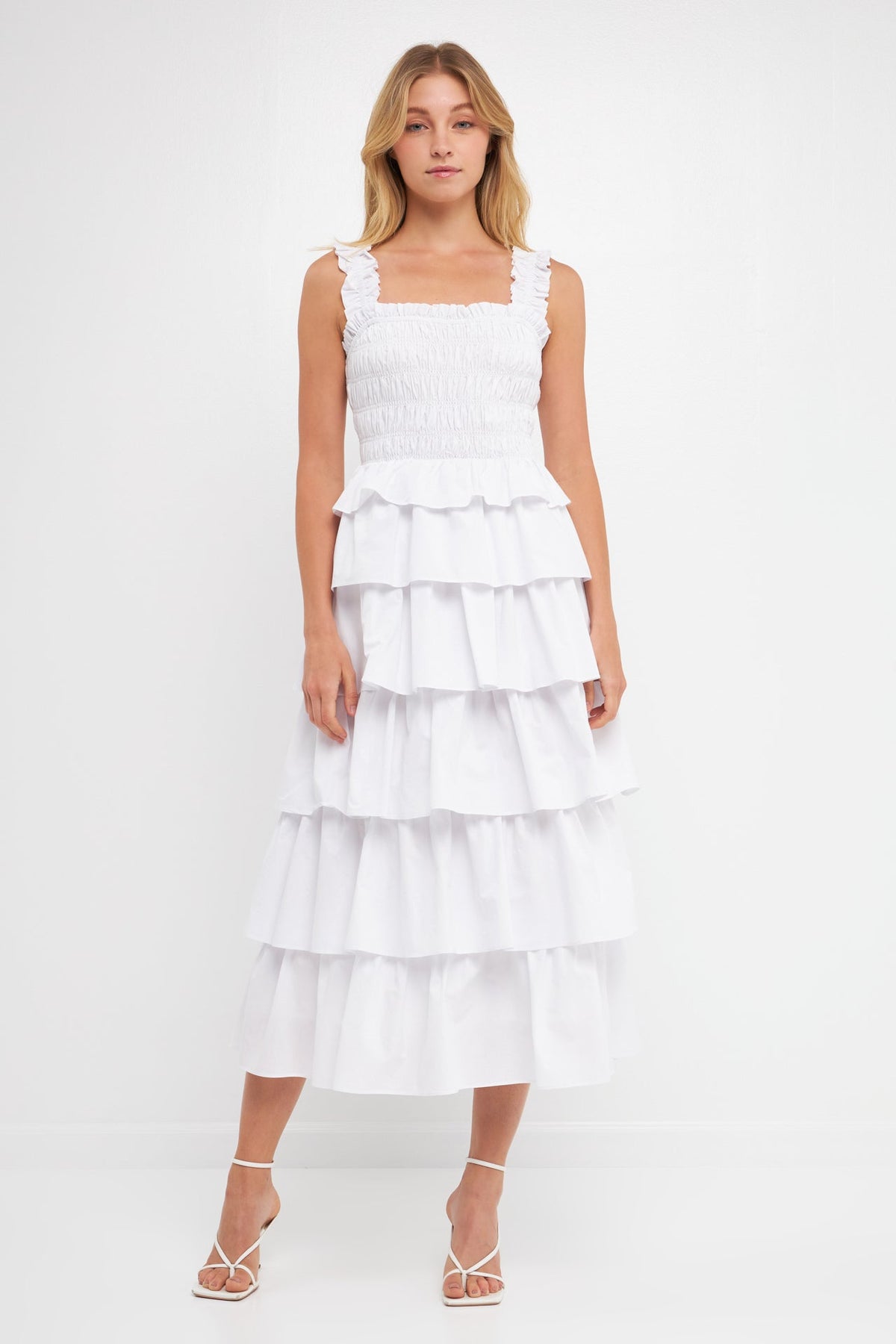 ENGLISH FACTORY - Smocked Bust Multi Ruffled Maxi Dress Gown - DRESSES available at Objectrare