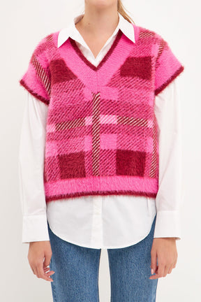 ENGLISH FACTORY - Plaid Sweater Vest - VESTS available at Objectrare