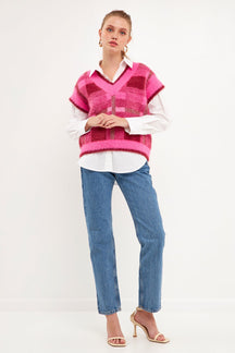 ENGLISH FACTORY - Plaid Sweater Vest - VESTS available at Objectrare