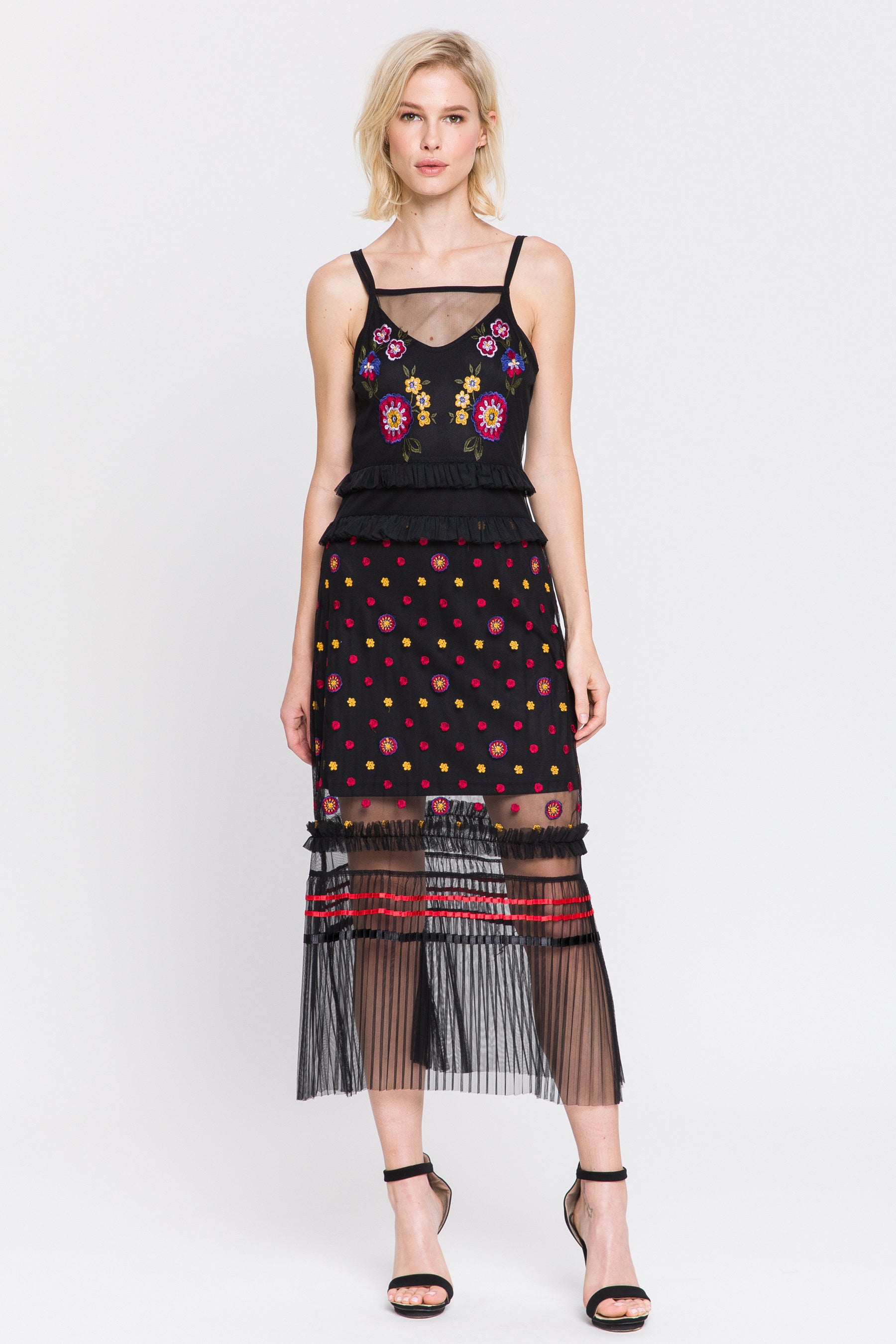Flower Embroidered Mesh Dress