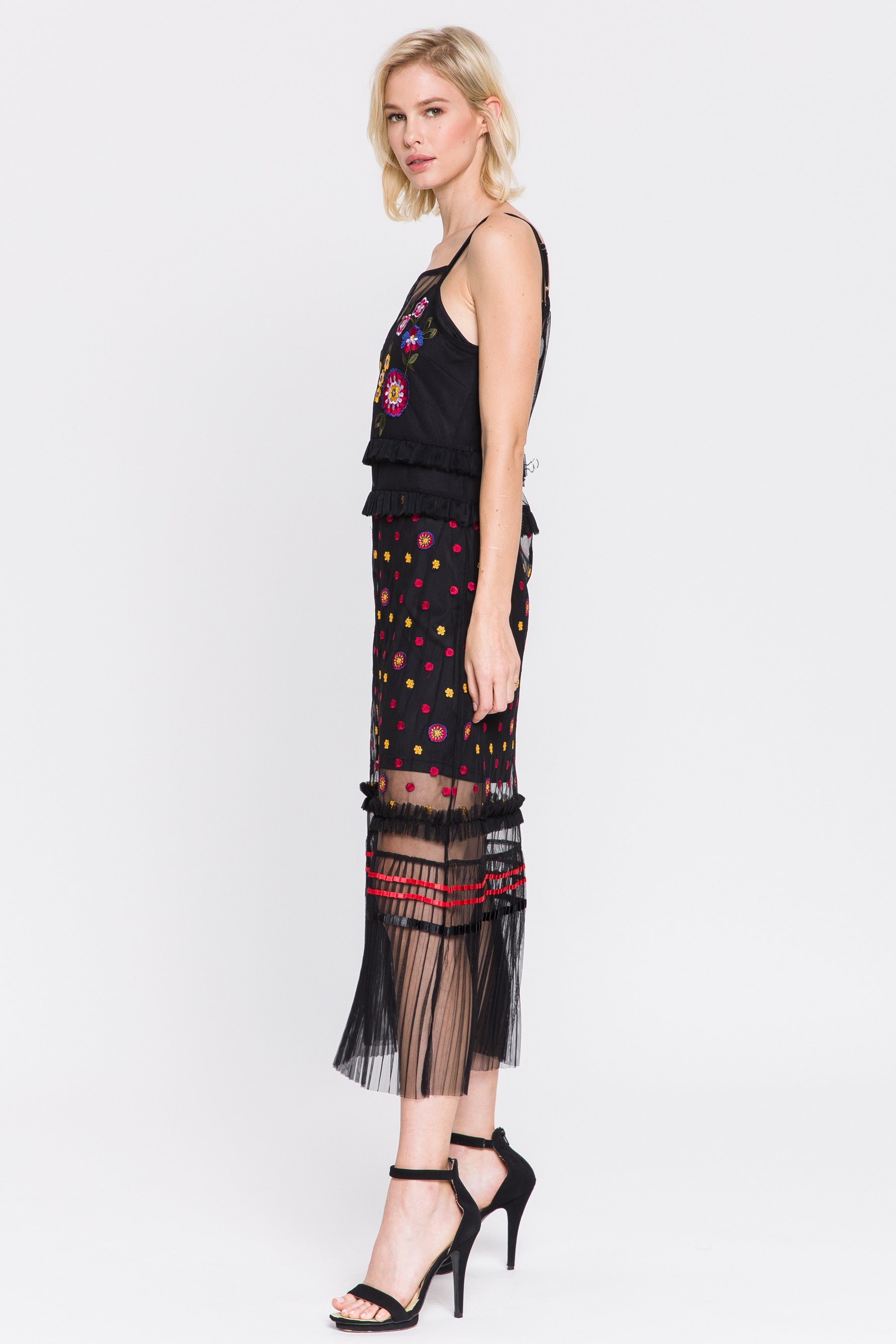 Flower Embroidered Mesh Dress