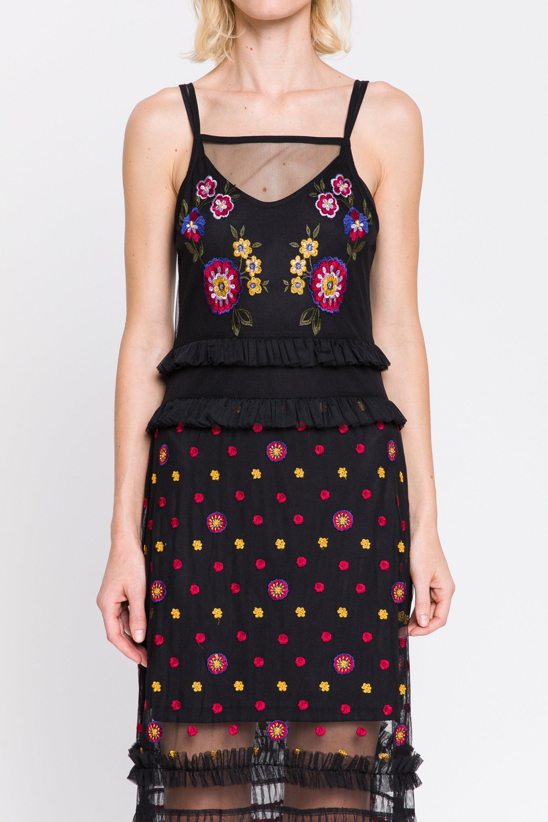Flower Embroidered Mesh Dress