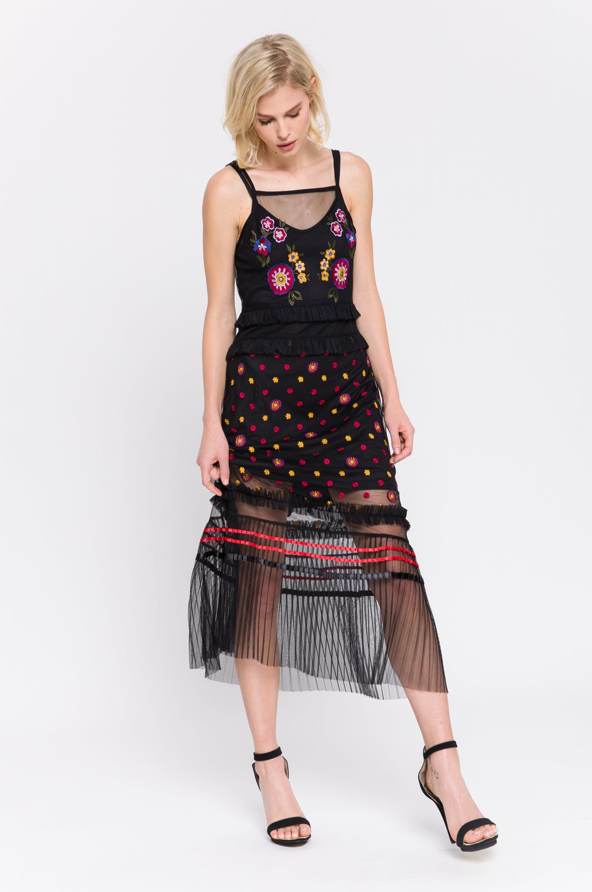 Flower Embroidered Mesh Dress