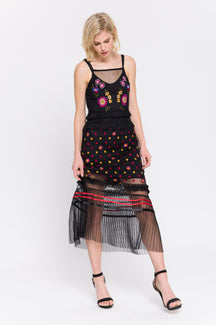 Flower Embroidered Mesh Dress