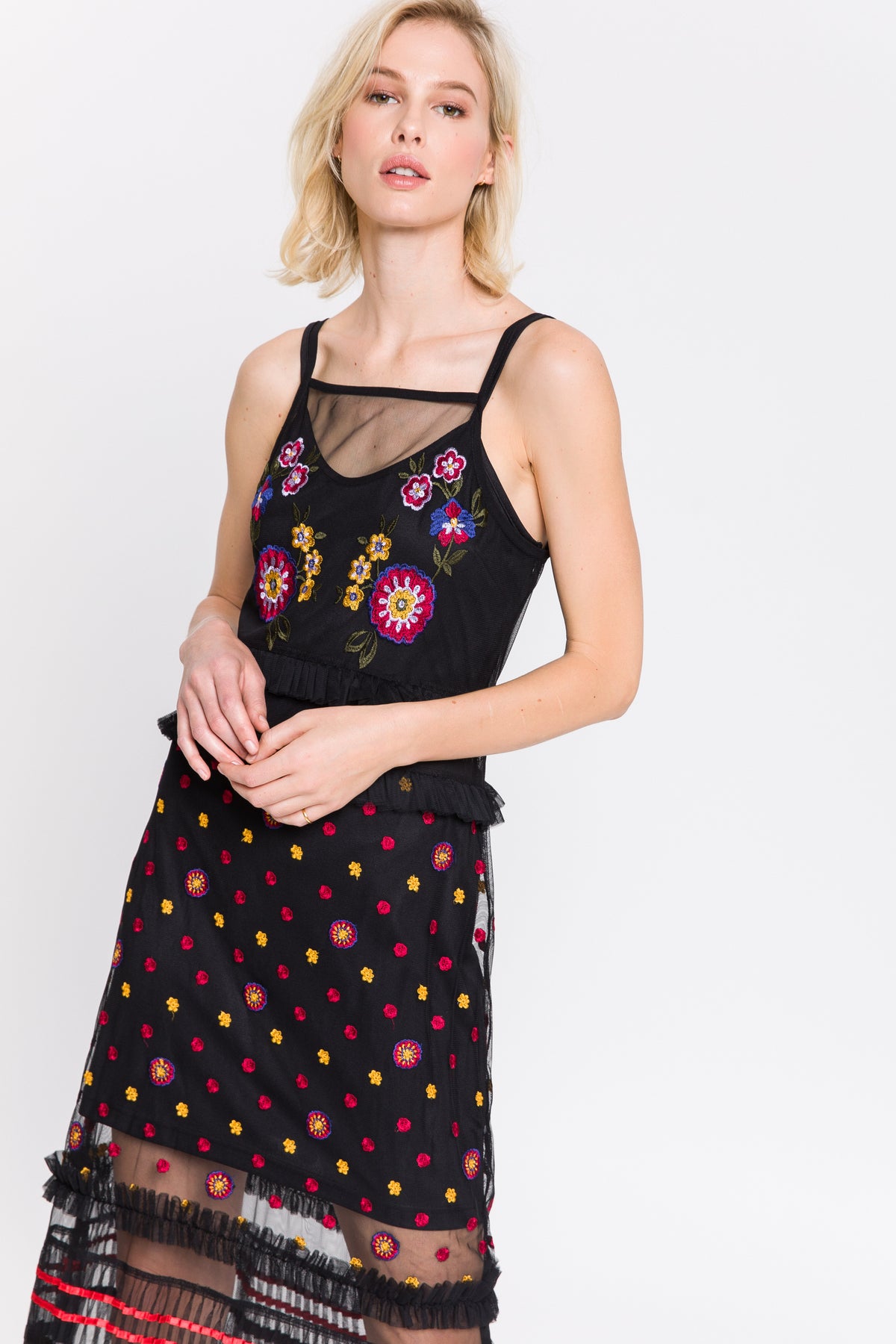 Flower Embroidered Mesh Dress