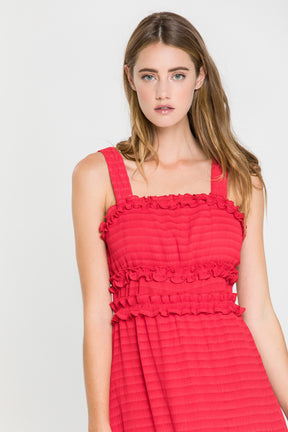 Ruched Midi Dress With Ruffle Detail
