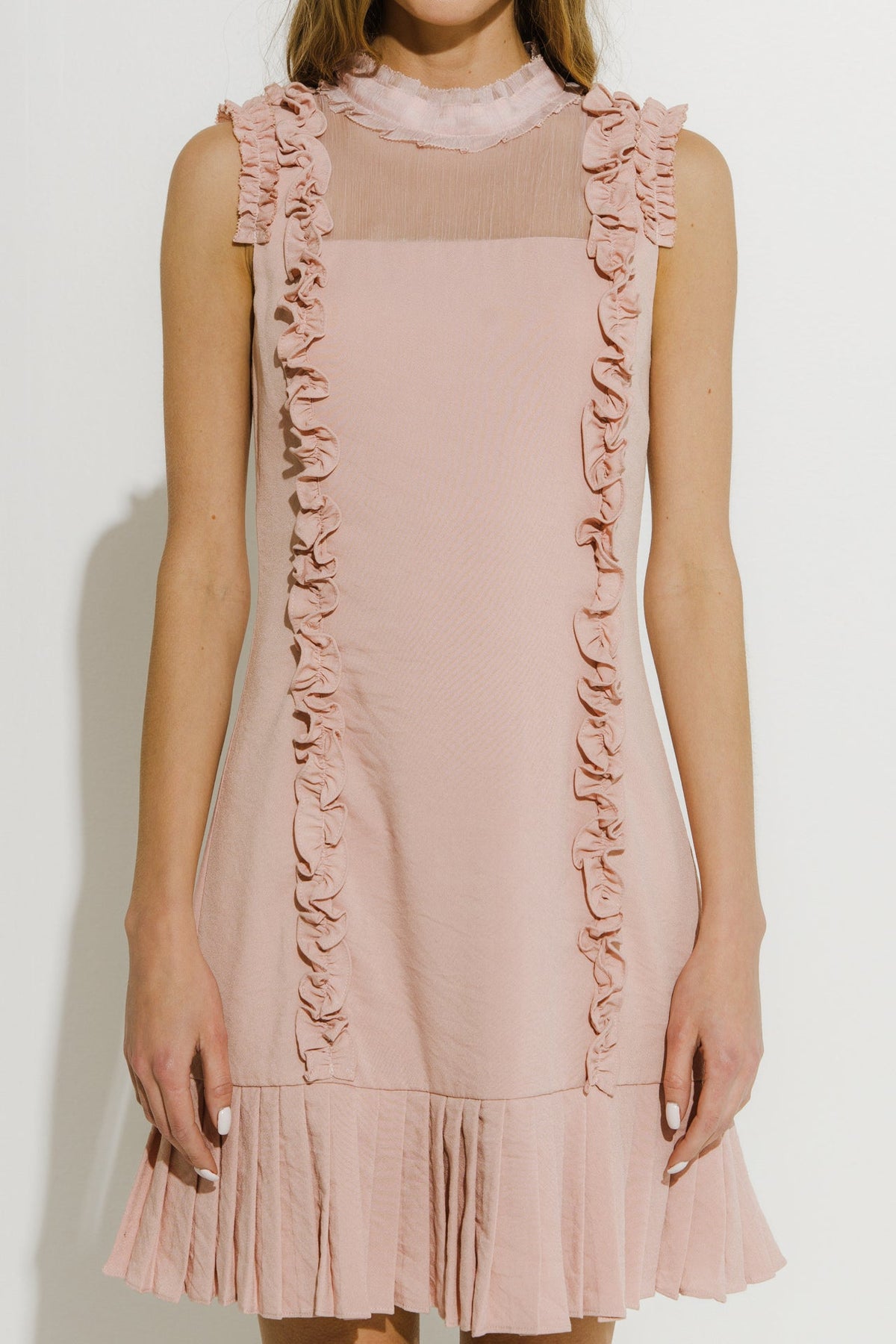 ENDLESS ROSE - Mixed Media A Line Dress with Ruffle Details - DRESSES available at Objectrare