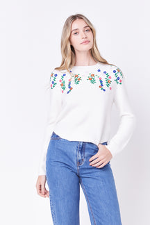 ENGLISH FACTORY - Floral Handmade Embroidery Sweater - SWEATERS & KNITS available at Objectrare