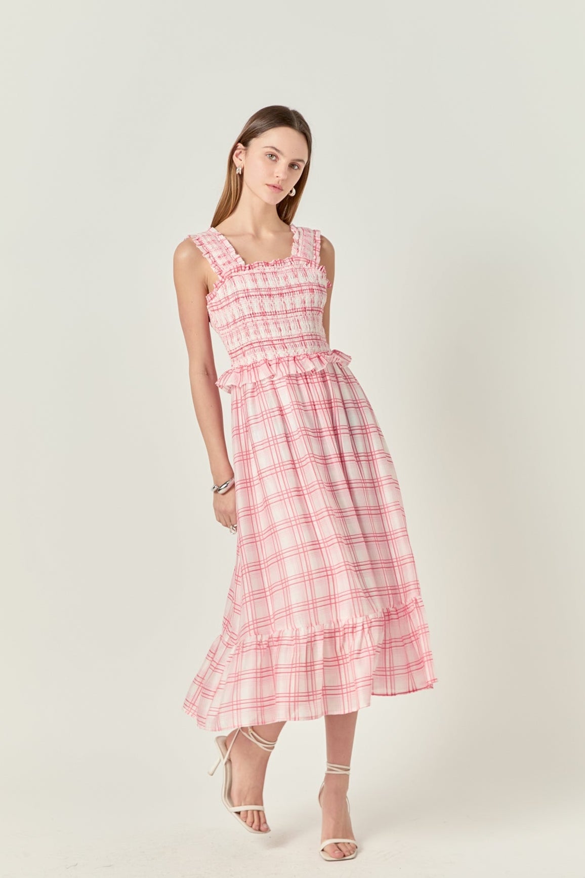 Plaid Ruffled Midi Dress