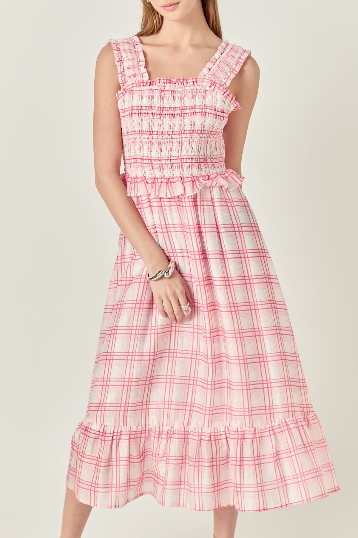Plaid Ruffled Midi Dress