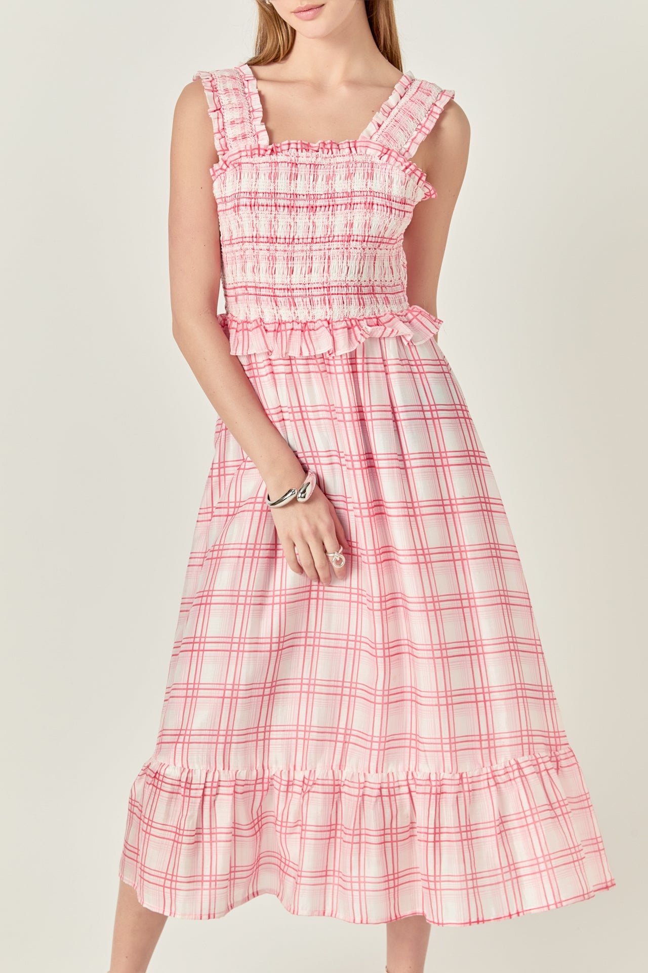 Plaid Ruffled Midi Dress