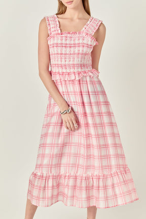 Plaid Ruffled Midi Dress