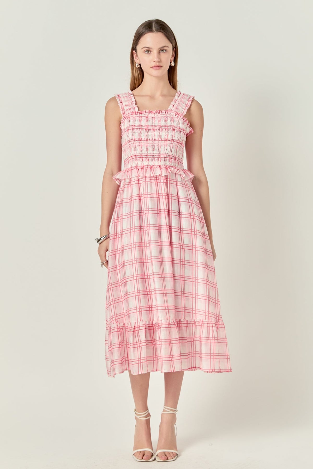 Plaid Ruffled Midi Dress