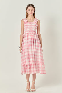 Plaid Ruffled Midi Dress